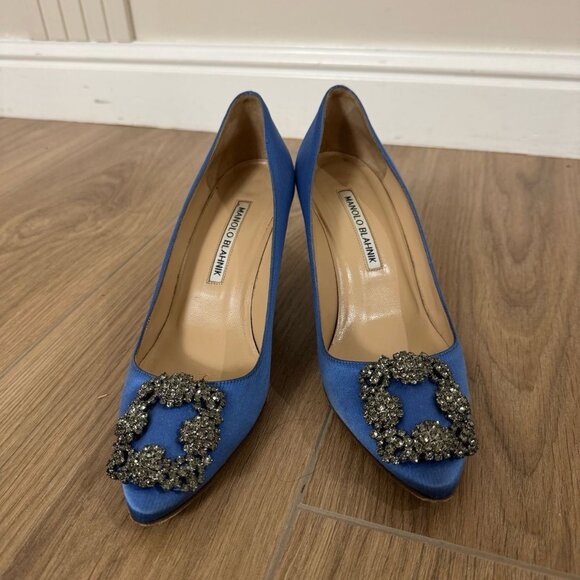 Manolo Blahnik Pump Blue Crystal Heel Shoes - Picture 4 of 7